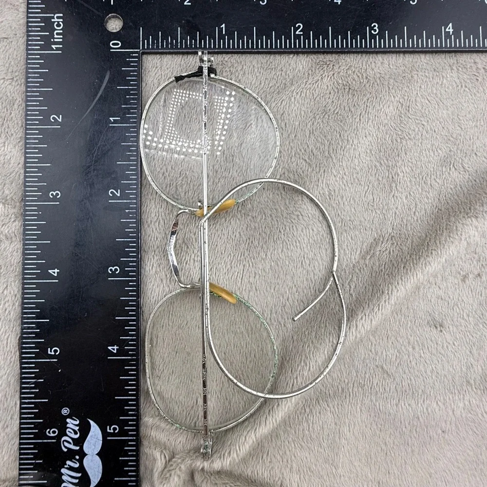 Vintage 1/10 12K GF Wire Frame Glasses Silver Round Engraved Bridge 26415